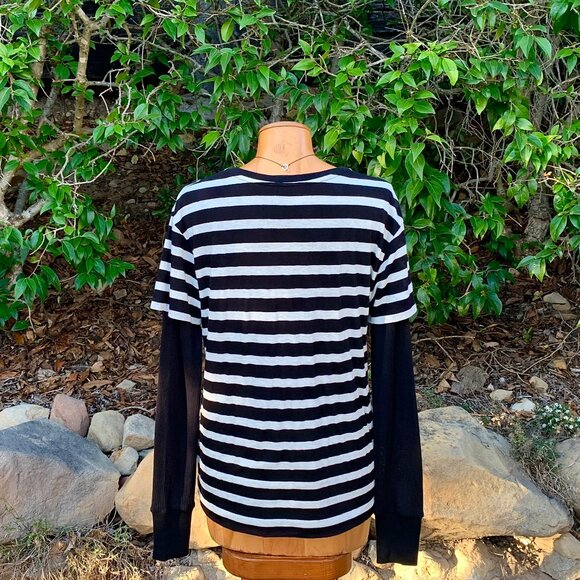 R13 Black & Ecru Stripe Double Thermal Tee - Picture 4 of 11